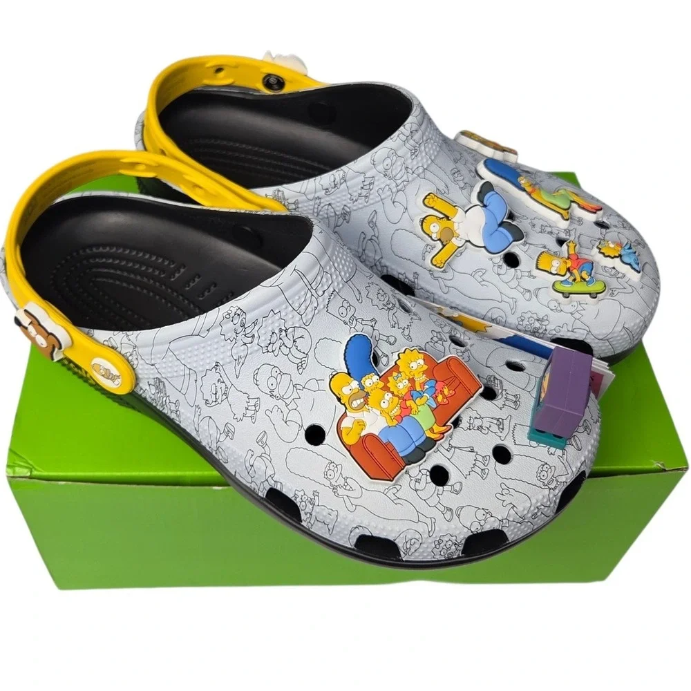 Crocs The Simpsons Classic Clogs Men 8 Women 10 White Jibbitz Charms Slip On NEW